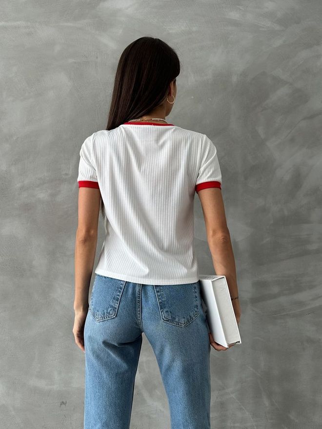 Topshow Krem Kırmızı Nakışlı Tişört Toptan Giyim 4