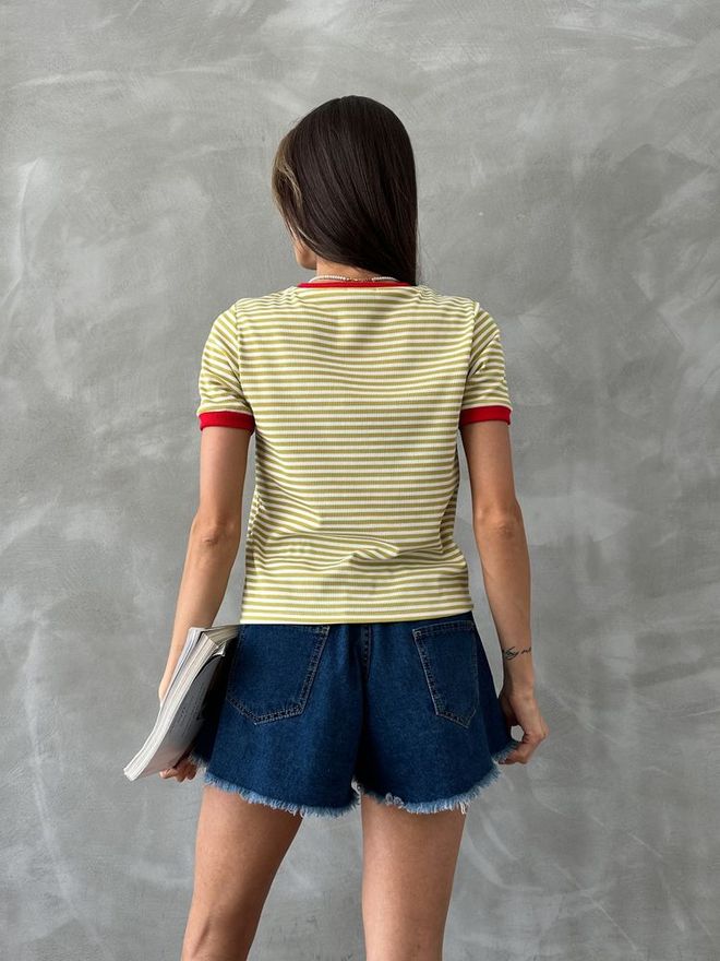 Topshow Peanut Red Embroidered Striped T Shirt Wholesale Clothing 4