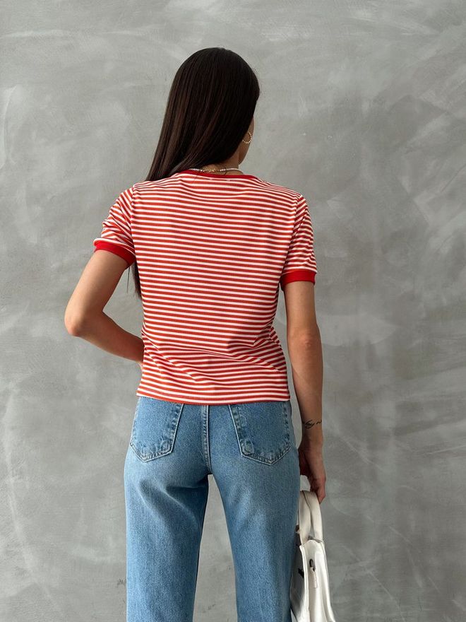 Topshow Orange Red Embroidered Striped T Shirt Wholesale Clothing 4