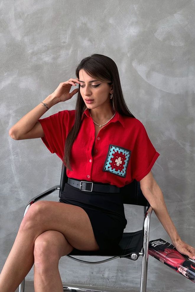 Topshow Camisa Con Bolsillo Con Print De Flores Roja Ropa al por mayor Casual