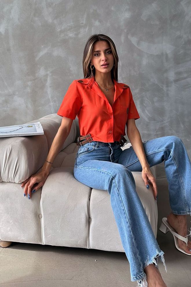 Topshow Chemise Détaillée Avec Ceinture Orange Vêtements en gros Décontracté