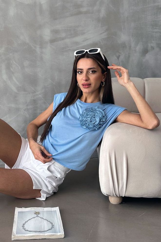 Topshow T shirt Con Dettagli Rosa Blu Abbigliamento all'ingrosso Casuale