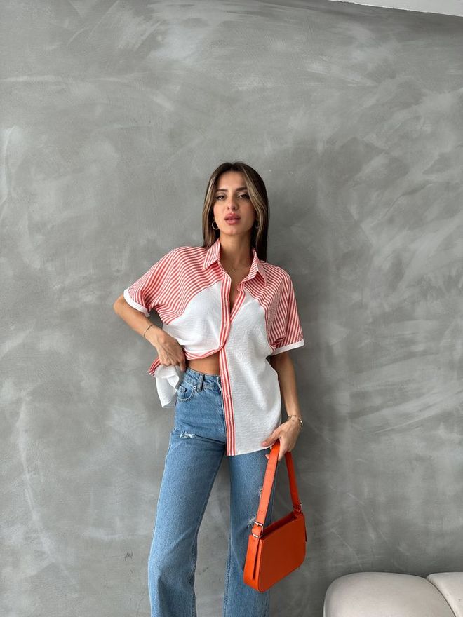 Topshow Oranžinės Juostelės Detalūs Marškinėliai Žemomis Rankovėmis Didmeninė prekyba drabužiais Kokteilinė