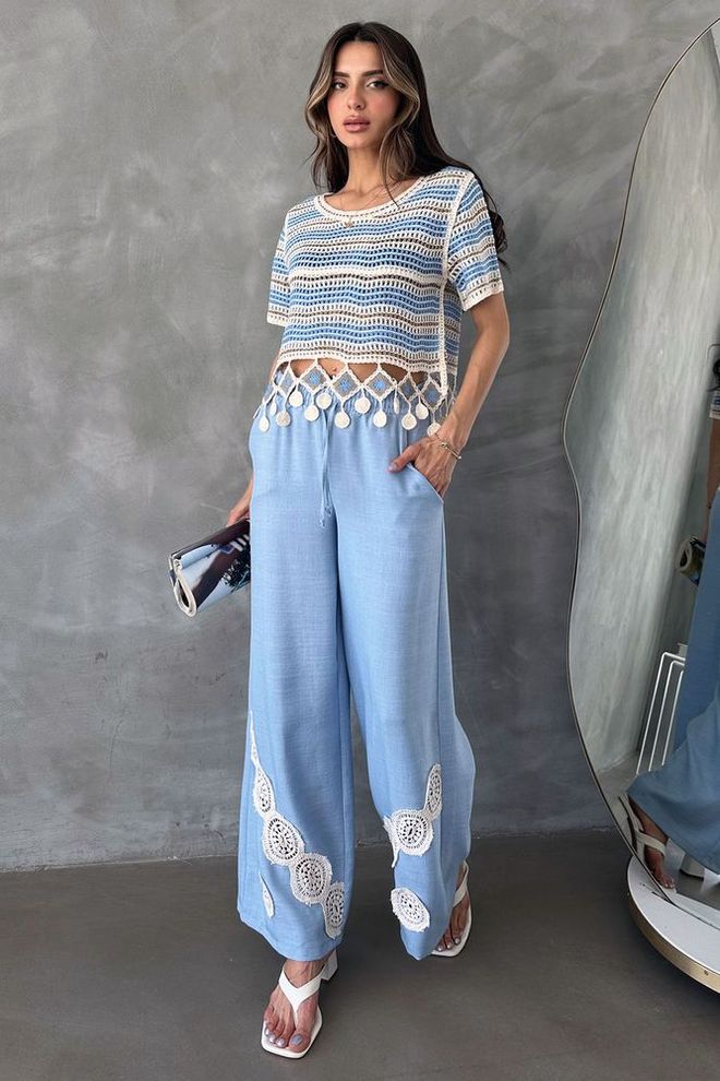 Topshow Mėlynos Suvarstomos Kelnės Didmeninė prekyba drabužiais Kokteilinė