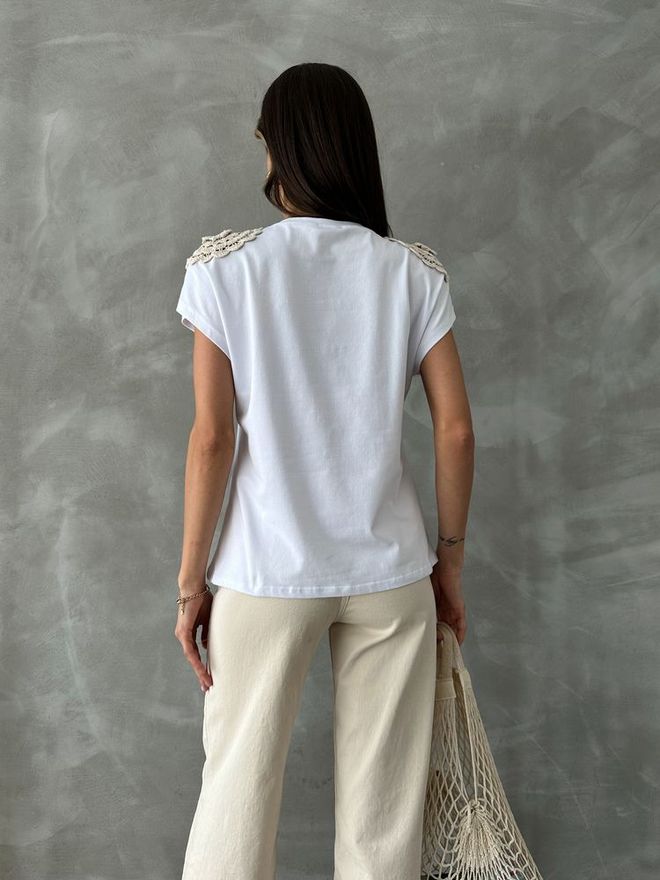 Topshow Camiseta Blanca De Encaje En Los Hombros Ropa al por mayor Algodón