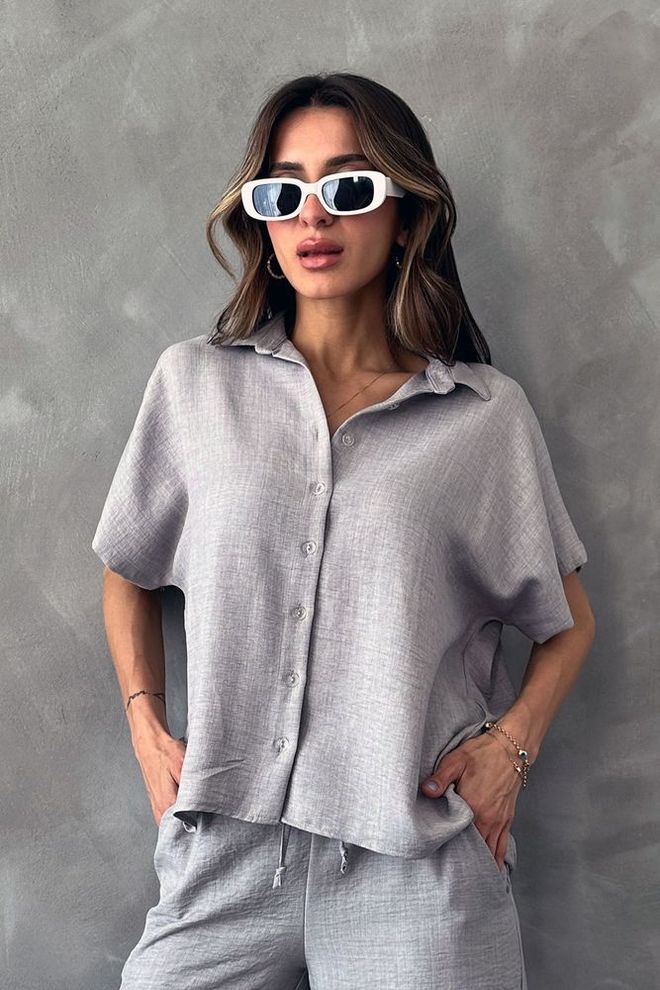 Topshow Gray Shirt With Lace Detail On The Back Wholesale Clothing Casual