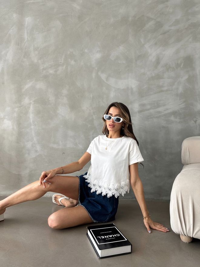 Topshow Cream Lace Detailed T Shirt Wholesale Clothing Casual