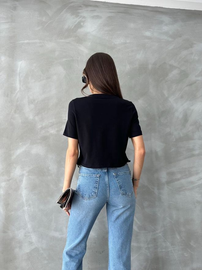 Topshow T shirt Noir Avec Détails En Dentelle D 2702 Vêtements en gros Anniversaire