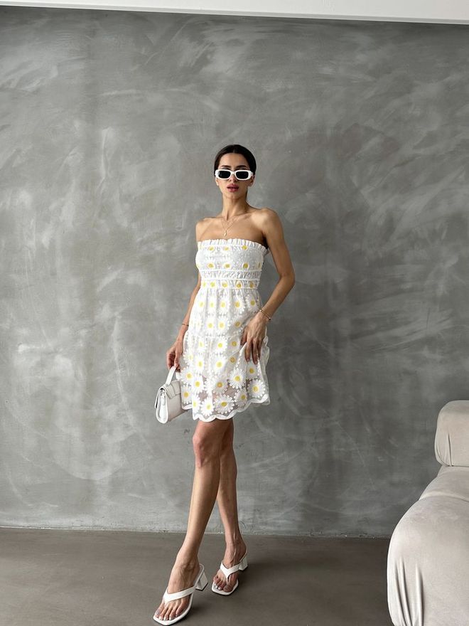 Topshow Cream Daisy D 2712 Daisy Embroidered Dress Wholesale Clothing Birthday