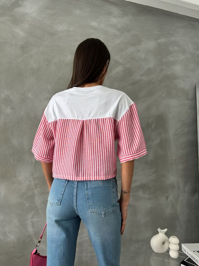 Topshow Camiseta Manga Popelina Rayas Fucsia Blanca Ropa al por mayor 4