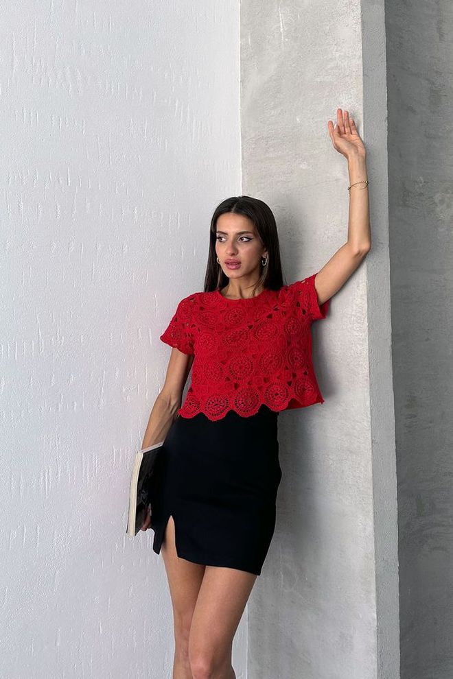 Topshow Blusa Vestido De Noite Guipura Vermelha Roupas por atacado Aniversário