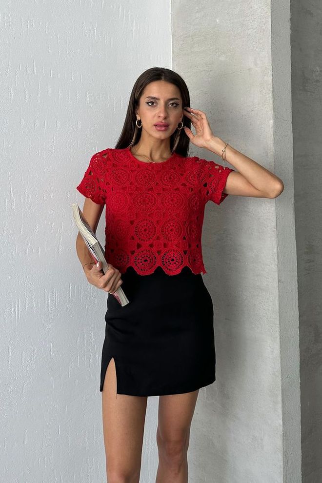 Topshow Blusa Vestido De Noite Guipura Vermelha Roupas por atacado 4