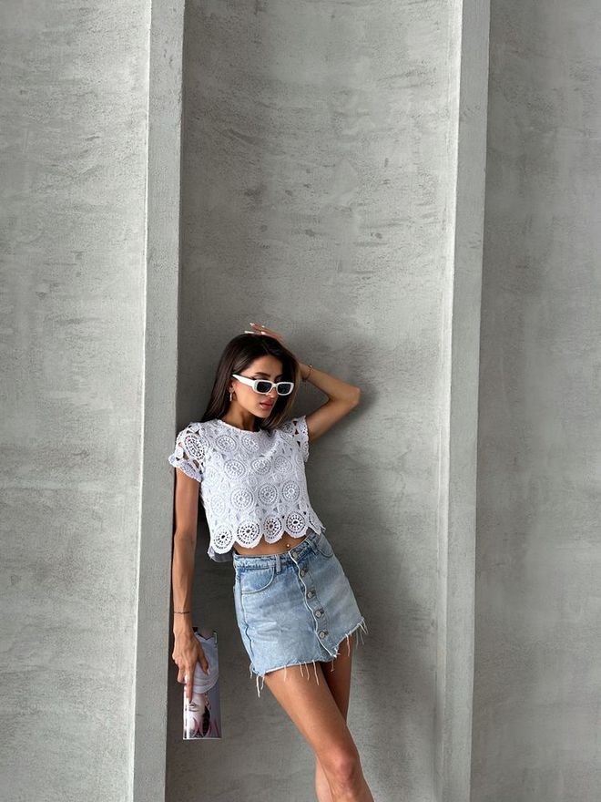 Topshow Blusa Vestido De Noite Guipura Branca Roupas por atacado 4