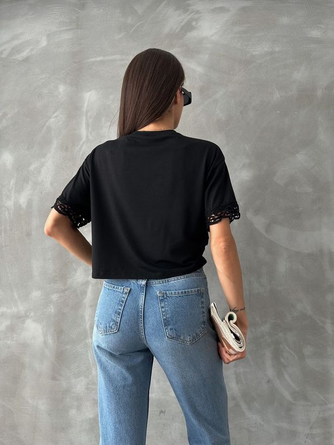 Topshow T shirt Con Dettagli In Pizzo Nero Abbigliamento all'ingrosso Cotone