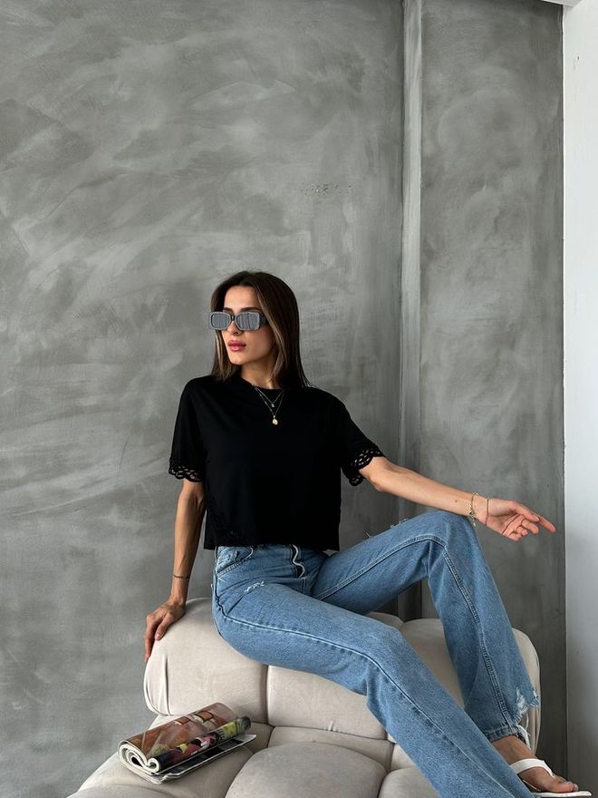 Topshow T shirt Con Dettagli In Pizzo Nero Abbigliamento all'ingrosso Compleanno