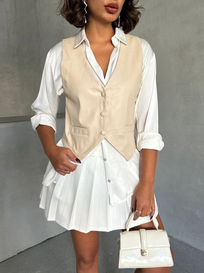 Topshow Stone Buttoned Leather Vest Wholesale Clothing Winter