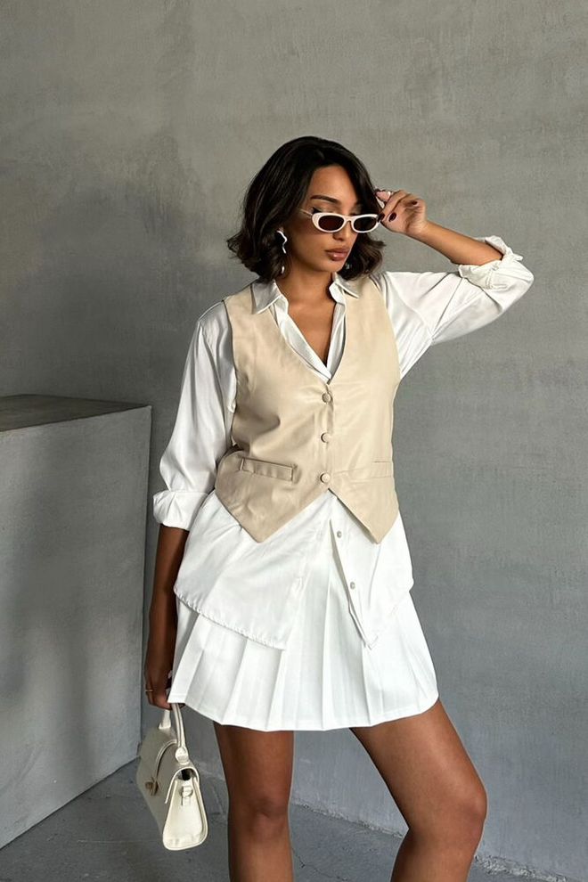 Topshow Stone Buttoned Leather Vest Wholesale Clothing Casual