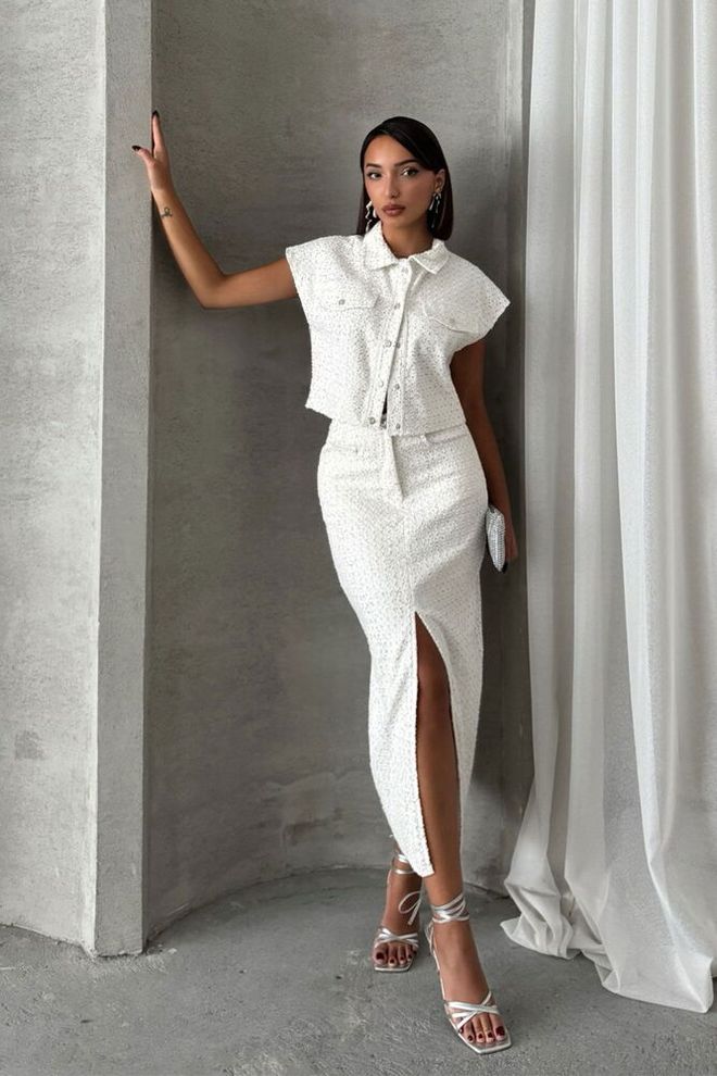 Topshow White Dsn Sequined Denim Wholesale Skirt Wholesale Clothing Casual