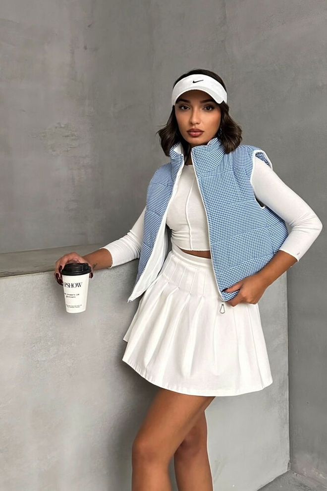 Topshow Chaleco Acolchado De Fibra Con Estampado De Cuadros Azul Ropa al por mayor Casual