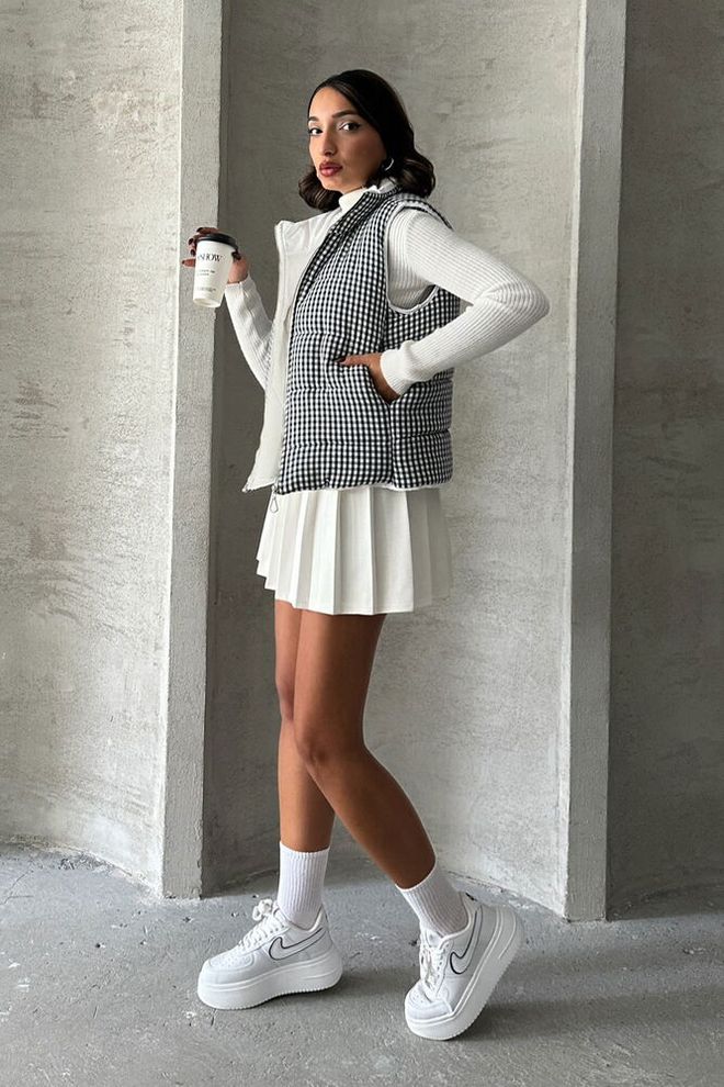 Topshow Γιλέκο Gingham Pattern Puffer Fiber Μαύρο Χονδρικό εμπόριο ενδυμάτων Casual