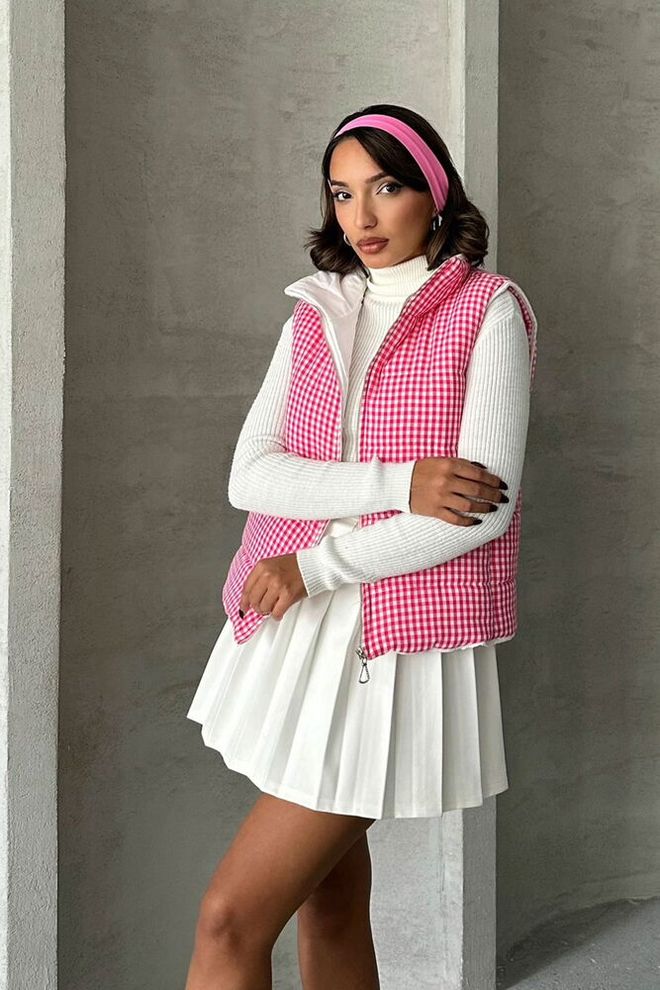 Topshow Pufer Prsluk Od Vlakana S Gingham Uzorkom Boje Boje Boje Veleprodaja odjeće Ležerni