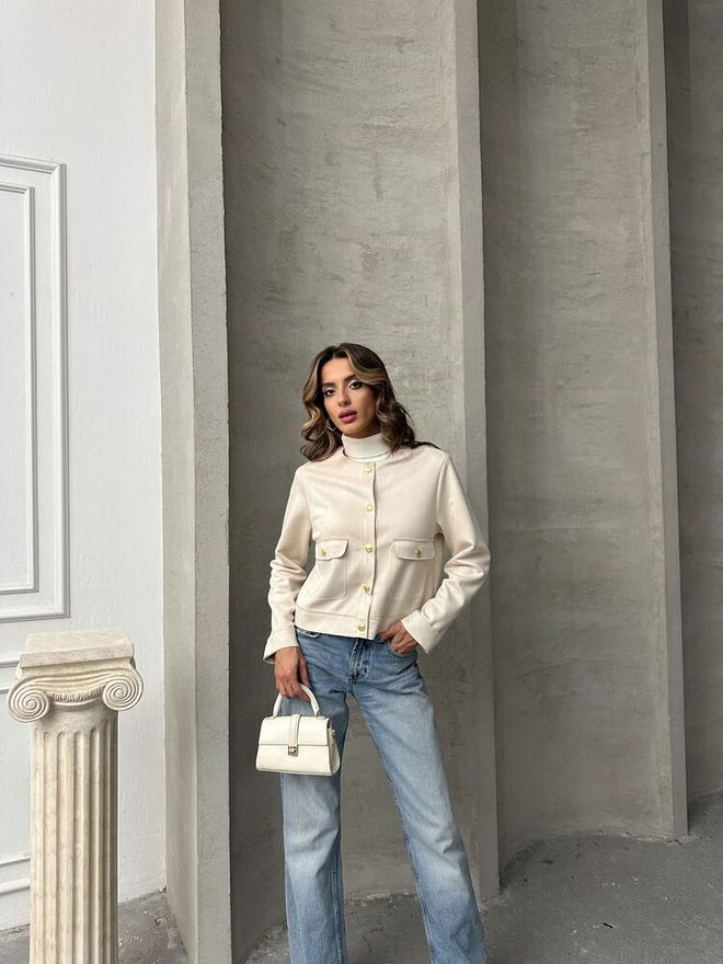 Topshow Suede Jacket With Pocket Details Stone Wholesale Clothing 2