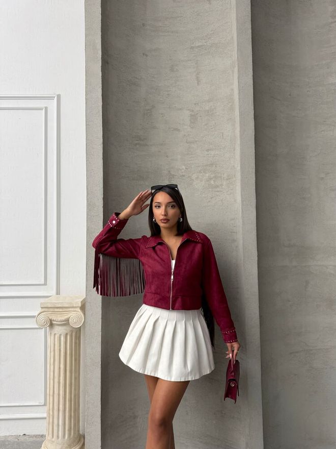 Topshow Burgundy Tassel Drop Wholesale Coat Wholesale Clothing Suede