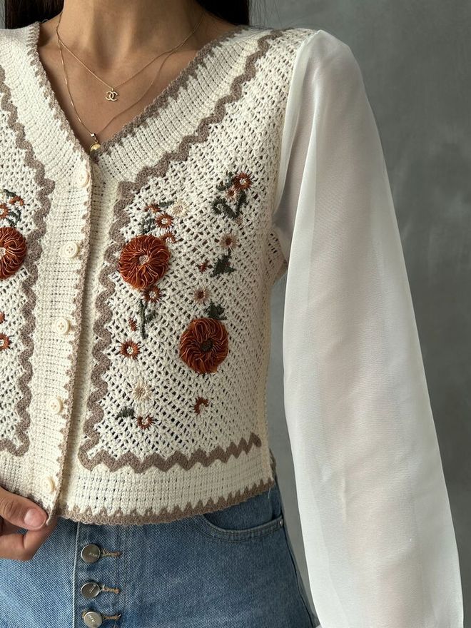 Topshow Cárdigan Corto Abotonado Piedra Ropa al por mayor Otoño