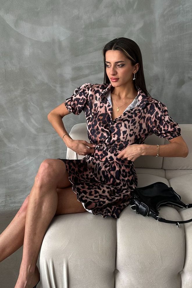 Topshow Hemd Mit Leoparden Taille Und Plissierten Schultern – Braun Großhandelskleidung Elegant