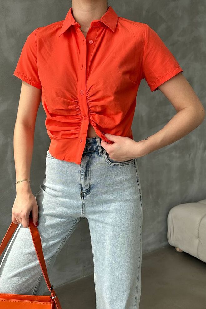 Topshow Blouse Froncée Sur Le Devant Orange Vêtements en gros Décontracté