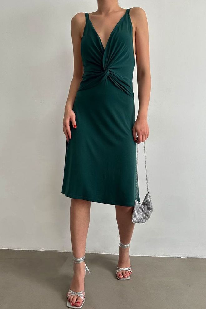 Topshow Vestido Petrol Strap Gola V Acima do Joelho Roupas por atacado Casual