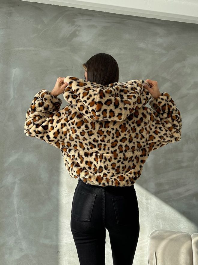 Topshow Leopard Look Plush Coat Dark Stone & Brown Wholesale Clothing 4