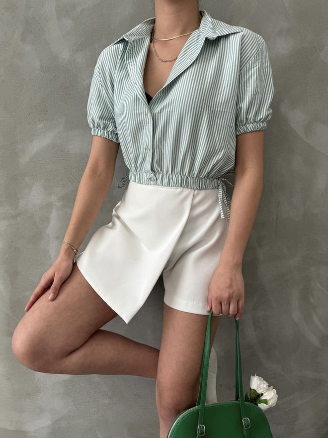 Topshow Pitikare Košulja S Elastičnim Strukom Emerald Veleprodaja odjeće Proljeće