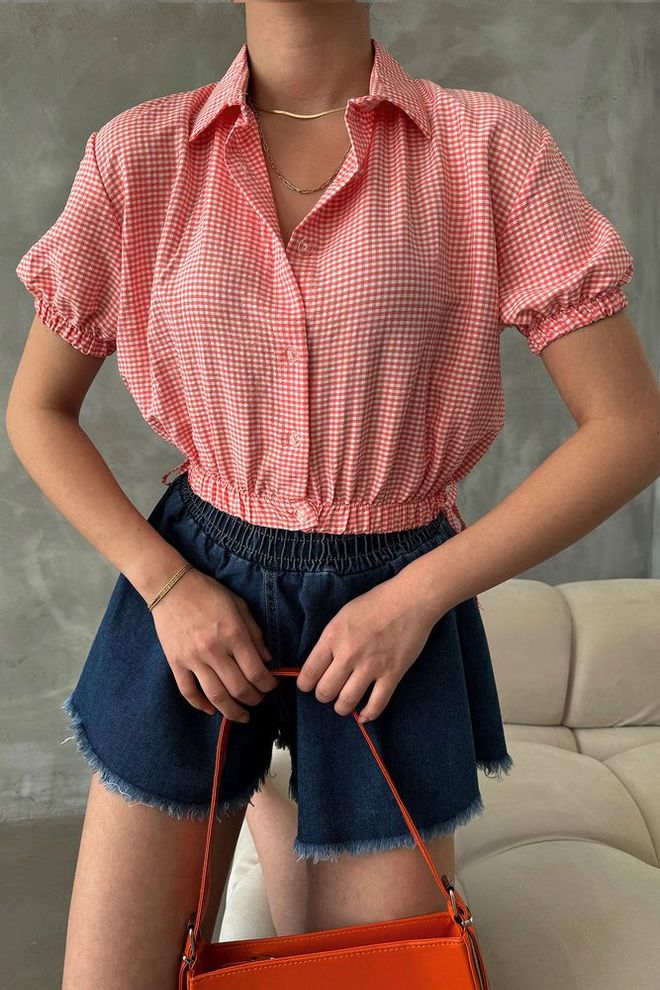 Topshow Chemise Pitikare À Taille Élastique Orange Vêtements en gros Décontracté
