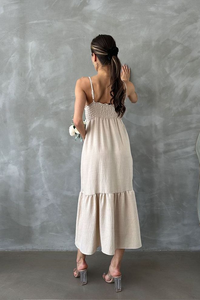Topshow Strappy V Neck Full Length Dress Cream Wholesale Clothing 4