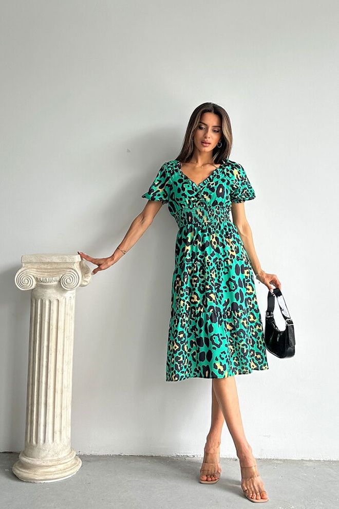 Topshow Robe Longue À Motif Léopard Émeraude Vêtements en gros Décontracté