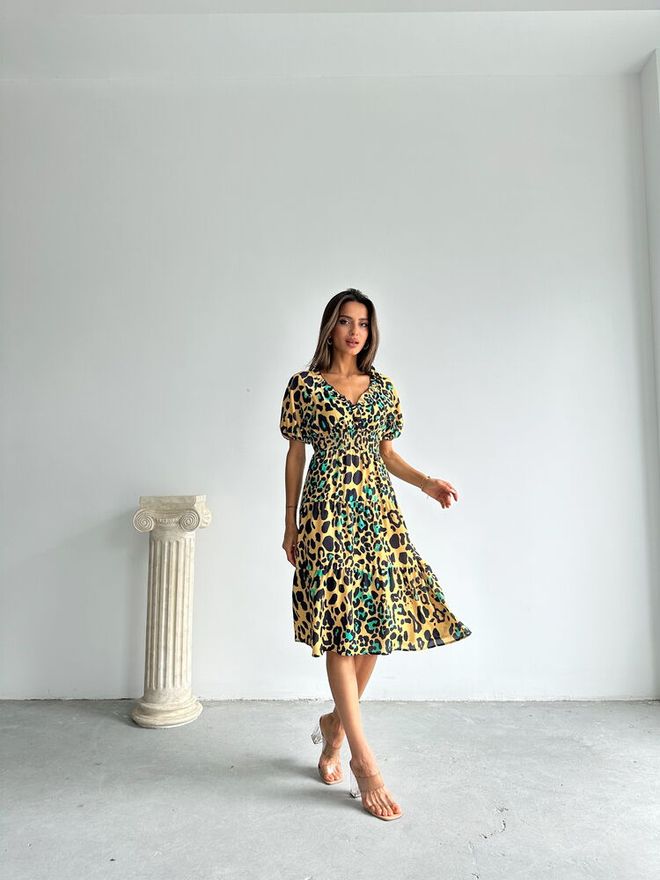 Topshow Robe Longue À Motif Léopard Émeraude Vert Vêtements en gros Polyester