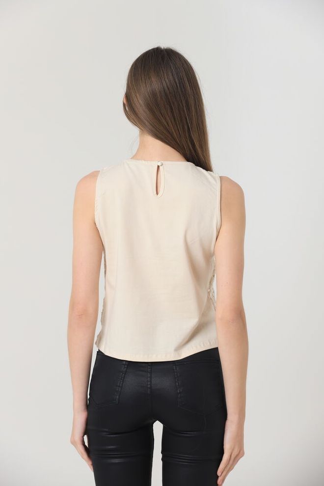 Topshow Nullärmlige Spitzenbluse Mit Rundhalsausschnitt – Beige Großhandelskleidung 4