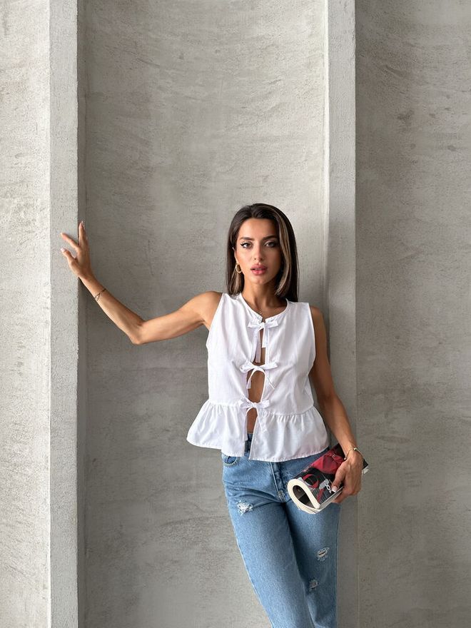 Topshow Front Tie Blouse White Wholesale Clothing Birthday