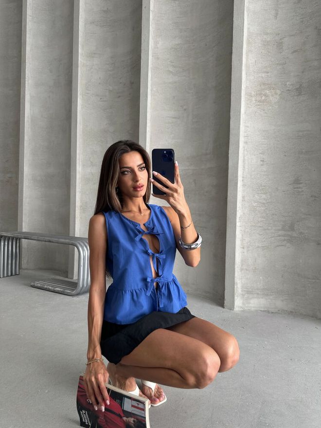 Topshow Front Tie Blouse Saks Wholesale Clothing Cotton