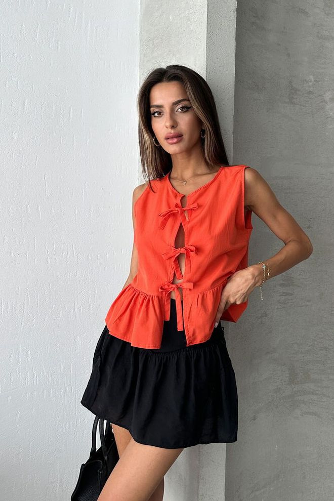 Topshow Front Tie Blouse Orange Wholesale Clothing Sexy