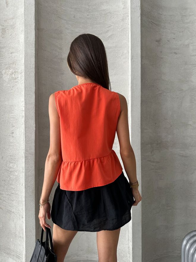 Topshow Front Tie Blouse Orange Wholesale Clothing Casual