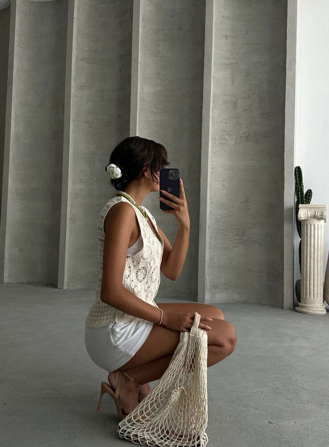 Topshow سترة من الدانتيل بأزرار إكرو ملابس بالجملة شاطئ