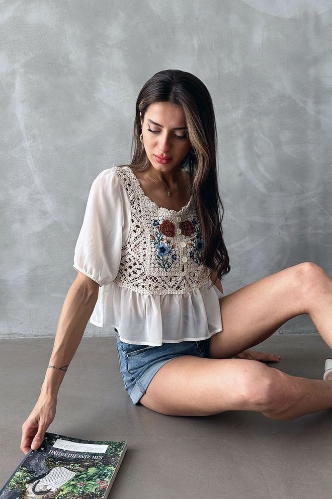 Topshow Embroidered Blouse Stone & Tile Wholesale Clothing Boho