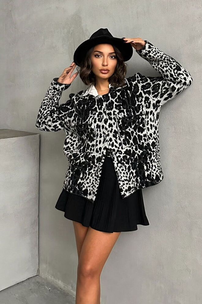 Topshow Pocket Detail Cardigan Black & White Wholesale Clothing Casual