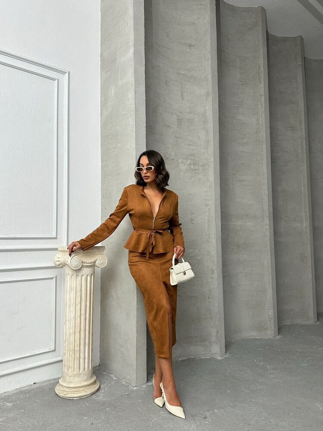 Topshow Tan Suede Wholesale Skirt Wholesale Clothing Birthday