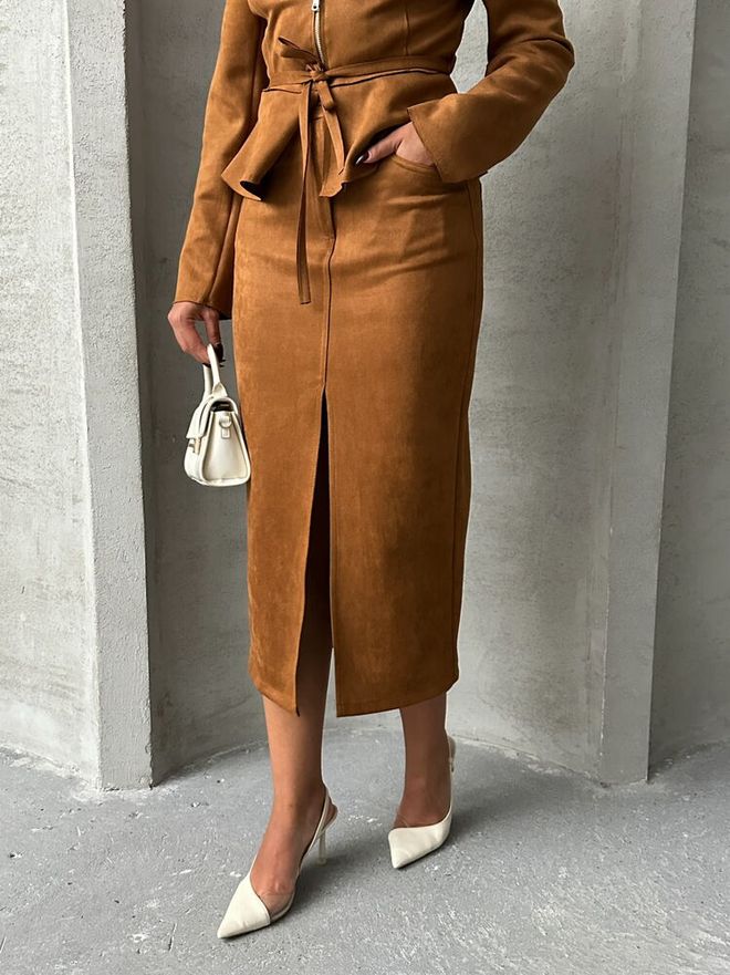 Topshow Tan Suede Wholesale Skirt Wholesale Clothing Winter