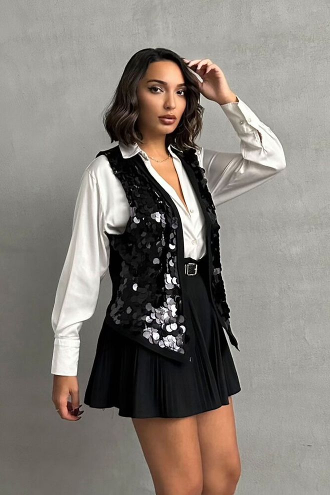 Topshow Γιλέκο Sequin Μαύρο Χονδρικό εμπόριο ενδυμάτων Glam