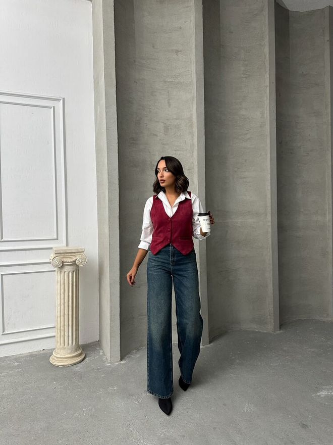 Topshow Suede Vest Claret Red Wholesale Clothing Suede