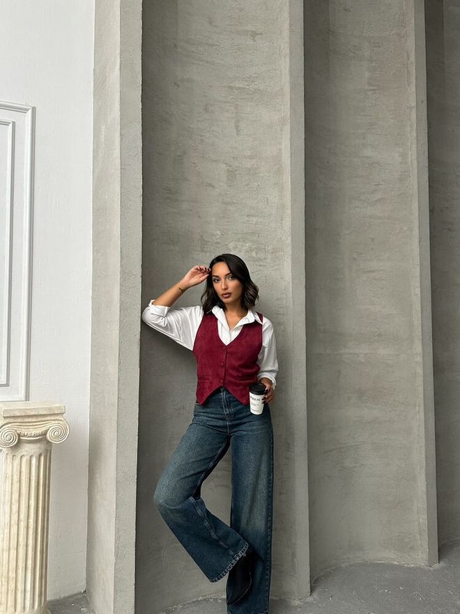 Topshow Suede Vest Claret Red Wholesale Clothing Birthday